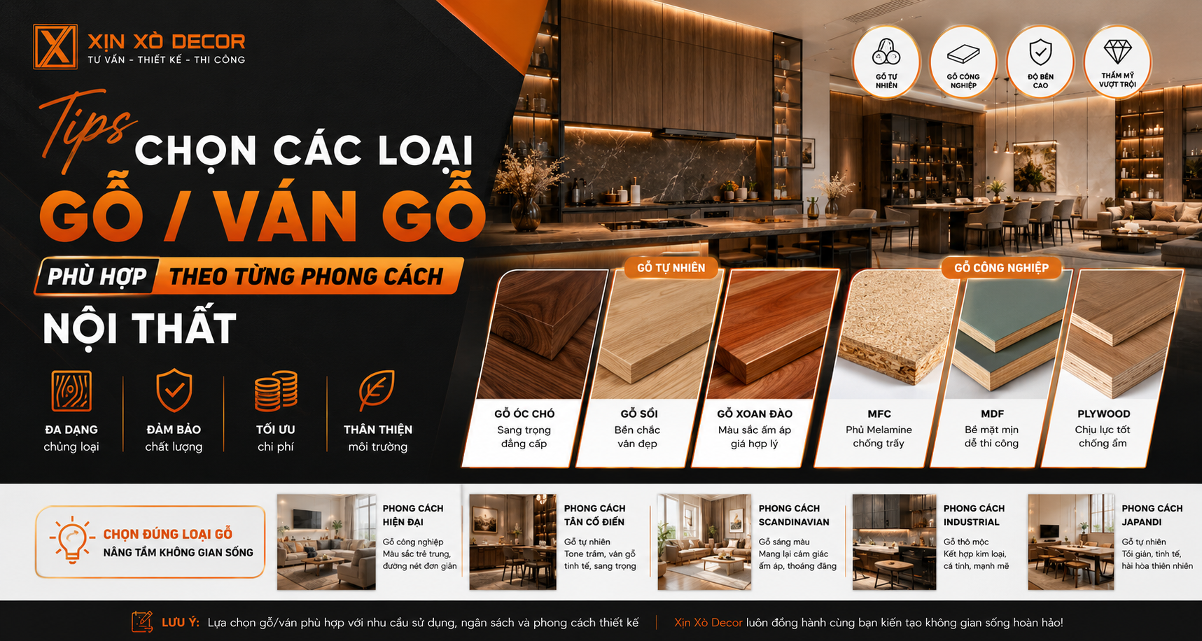 Tips chọn các loại gỗ/ván gỗ phù hợp theo từng phong cách nội thất